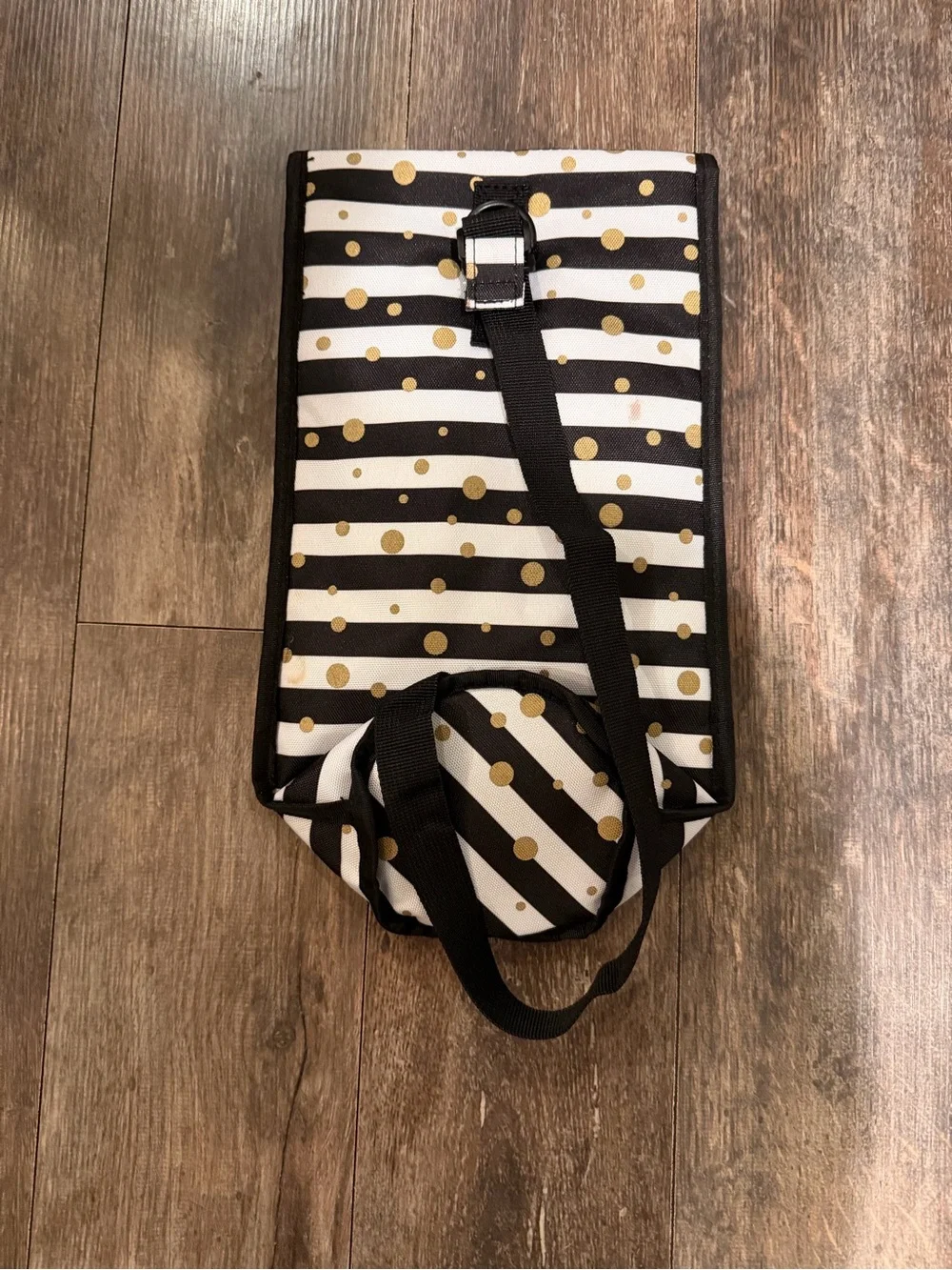 PackIt Insulated Wine Bag- Black & White Stripe with Gold Dots